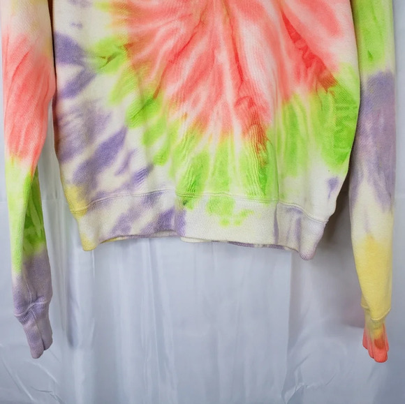 Hanes Re-Done Neon Spiral Tie Dye Wring Pull Over Multi Color Sweatshirt Sz S - Picture 3 of 8